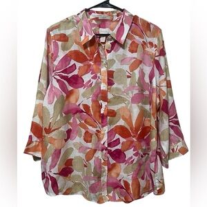 Chico’s NWT no iron 100% linen floral bliss Sina II 3/4 sleeve button down shirt